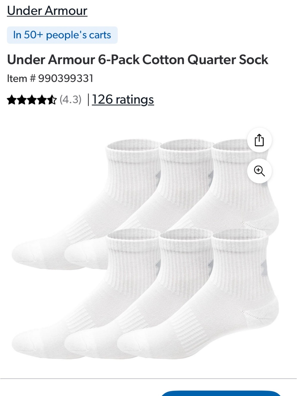 Under Armour, men’s socks, 6 pairs, open return white color